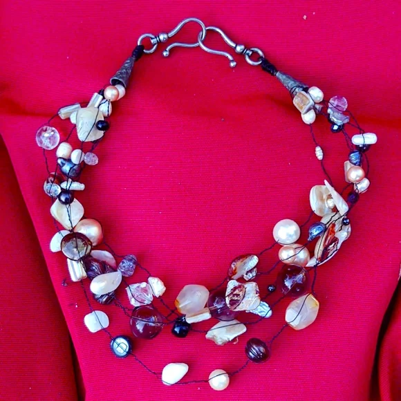 Vintage Multi-Strand Pearl & Shell Statement Necklace - Picture 2 of 6